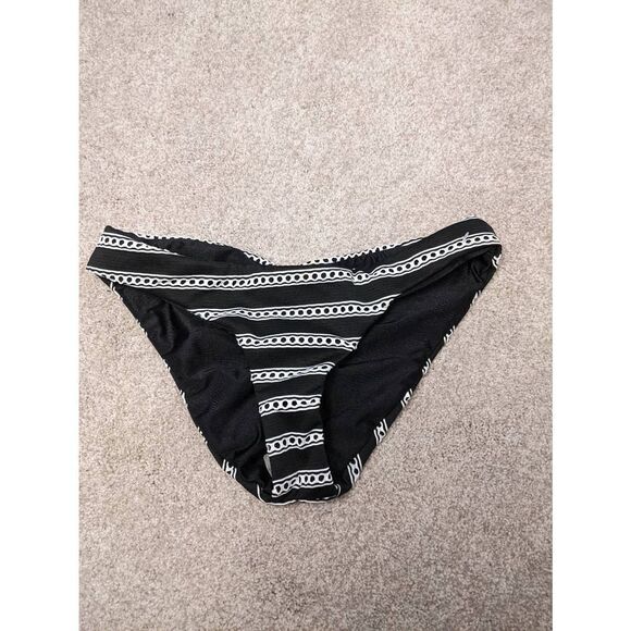 NWOT Becca Women's Black and white ruched Bikini Bottom Size Small - Picture 1 of 7